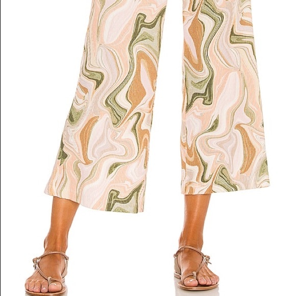 BEACH RIOT Ribbed Knit Hailey Cropped Lounge Pants Marble Swirl Print XS NWT - Picture 6 of 10